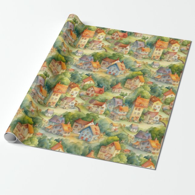 VILLAGE Landschaft #2 Wrapping Paper Geschenkpapier (Ungerollt)