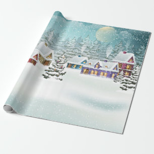 Village Winterlandschaft mit schneebedeckten Häus Geschenkpapier