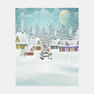 Village Winterlandschaft mit schneebedeckten Häuse Fleecedecke