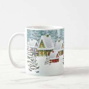 Village Winterlandschaft mit schneebedeckten Häuse Kaffeetasse