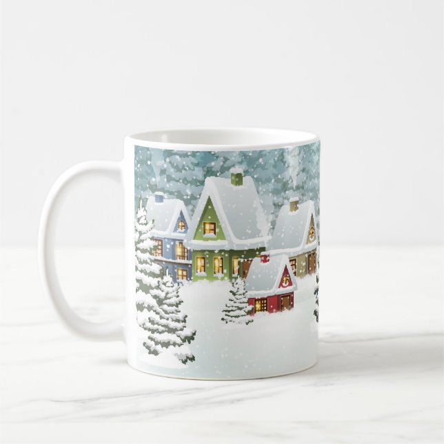 Village Winterlandschaft mit schneebedeckten Häuse Kaffeetasse (Links)