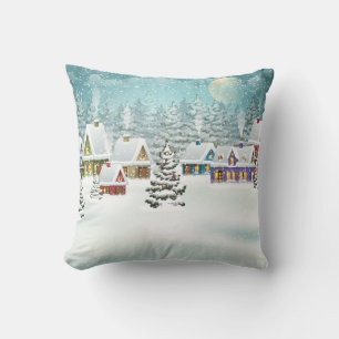 Village Winterlandschaft mit schneebedeckten Häuse Kissen