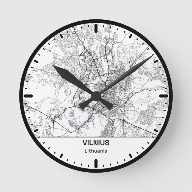 Vilnius Clock City Line Art Runde Wanduhr (Vorderseite)