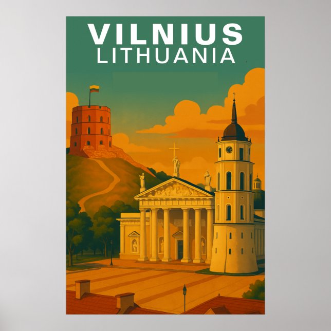 Vilnius, Litauen Hügelkuppe Backsteinturm Reise Poster (Vorne)