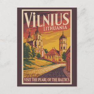 Vilnius Litauen Illustration Reise Kunst Vintage Postkarte
