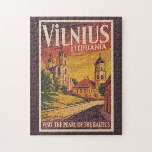 Vilnius Litauen Illustration Reise Kunst Vintage Puzzle
