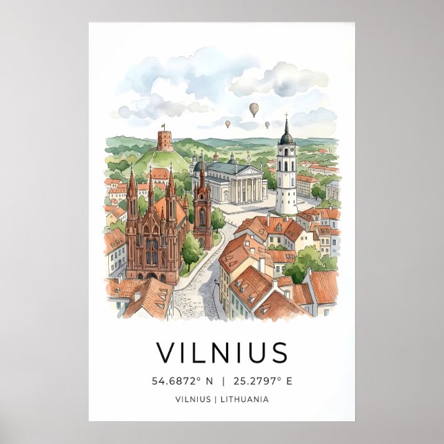 Vilnius Stadtmauer Kunst - Handgezeichnete Skyline Poster (Vorne)