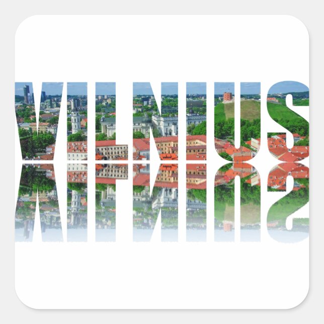 Vilnius Text mit Reflexion Quadratischer Aufkleber (Vorderseite)