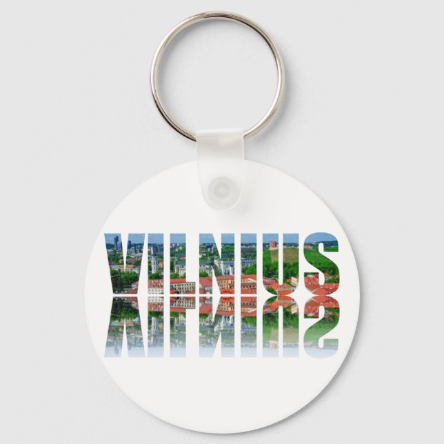 Vilnius Text mit Reflexion Schlüsselanhänger (Vorderseite)