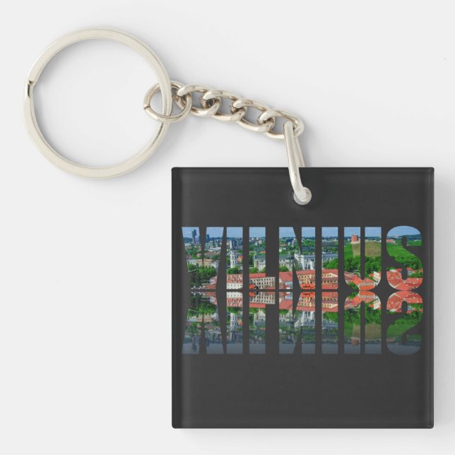 Vilnius Text mit Reflexion Schlüsselanhänger (Vorderseite)
