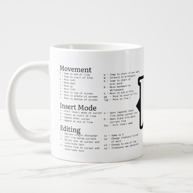 VIM Cheat Sheet-Tasse Jumbo-Tasse (Links)