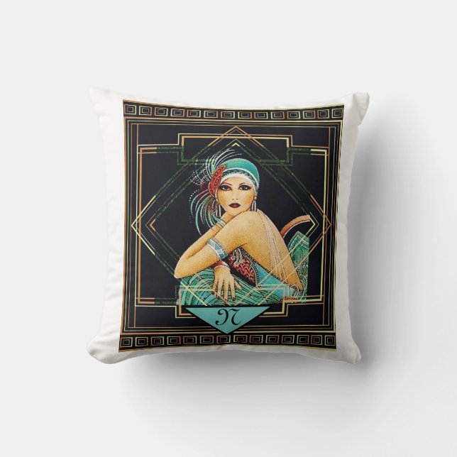 Vinage Art Deco Flapper im Stil der 20er Jahre Kissen (Vorderseite)