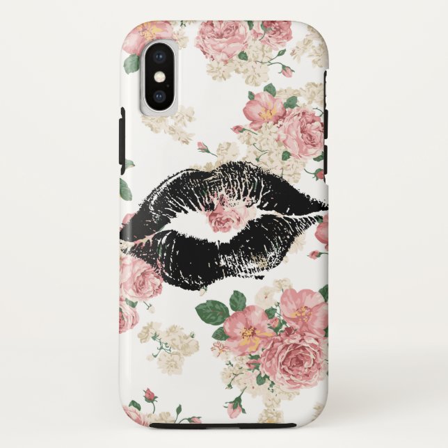 Vinage Floral Pattern Black Lipstick Kiss Case-Mate iPhone Hülle (Rückseite)