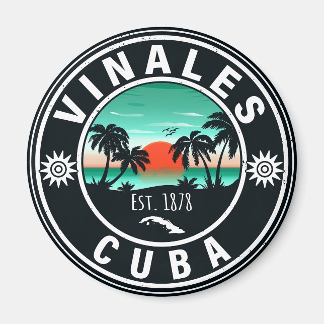 Vinales Cuba Island Retro Sunset Souvenirs 60er Magnet (Vorne)