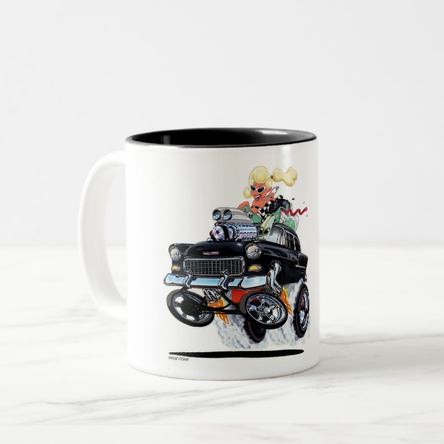 Vince Crains High Octane Art, 1955 Chevy Gasser Zweifarbige Tasse (Vorderseite Links)