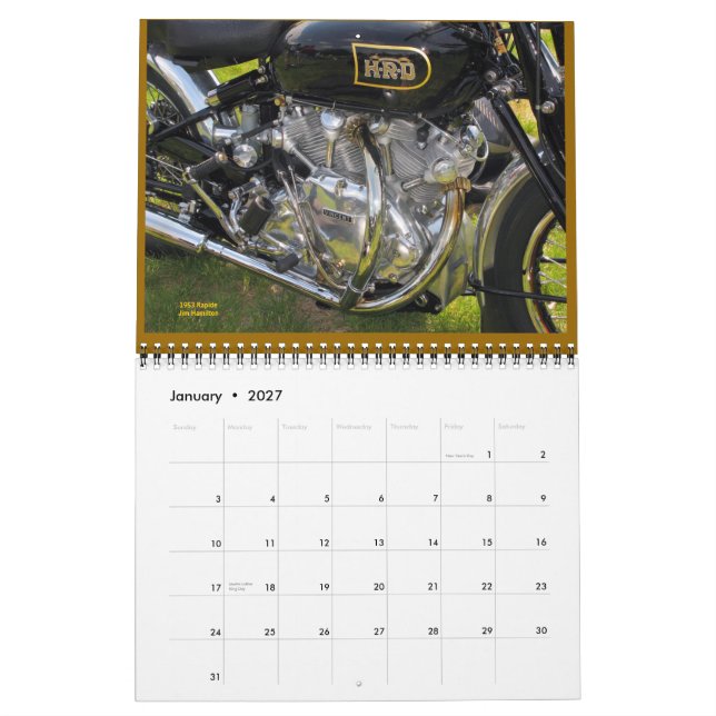 Vincent Motorrad-Motor 2015 Kalender (Jan 2027)