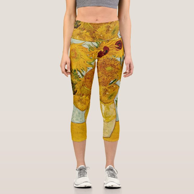 Vincent Van Gogh 12 Sonnenblumen Impressionist Capri Leggings (Vorderseite)