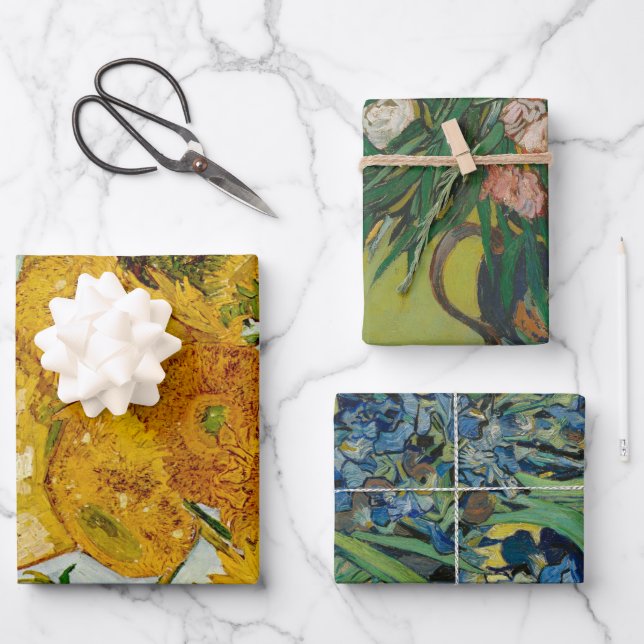 Vincent Van Gogh 12 Sonnenblumen Impressionist Geschenkpapier Set (Vorderseite)