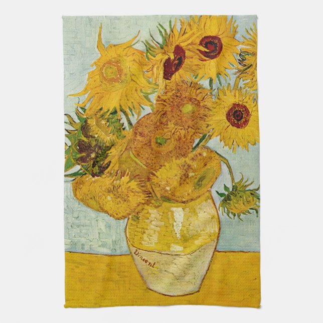 Vincent Van Gogh 12 Sonnenblumen Impressionist Geschirrtuch (Vertikal)