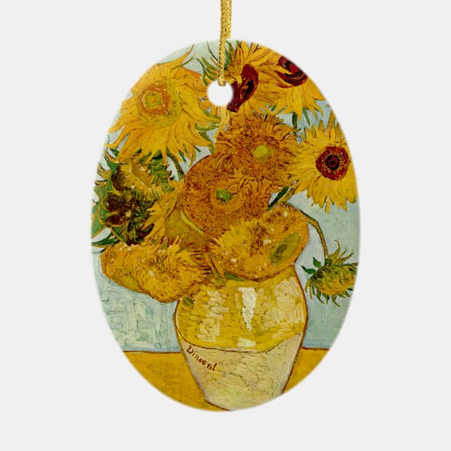 Vincent Van Gogh 12 Sonnenblumen Impressionist Keramik Ornament (Vorne)