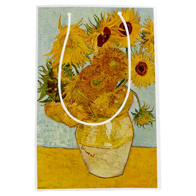 Vincent Van Gogh 12 Sonnenblumen Impressionist Mittlere Geschenktüte (Vorderseite)