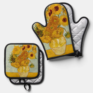 Vincent Van Gogh 12 Sonnenblumen Impressionist Ofenhandschuh & Topflappen-Set