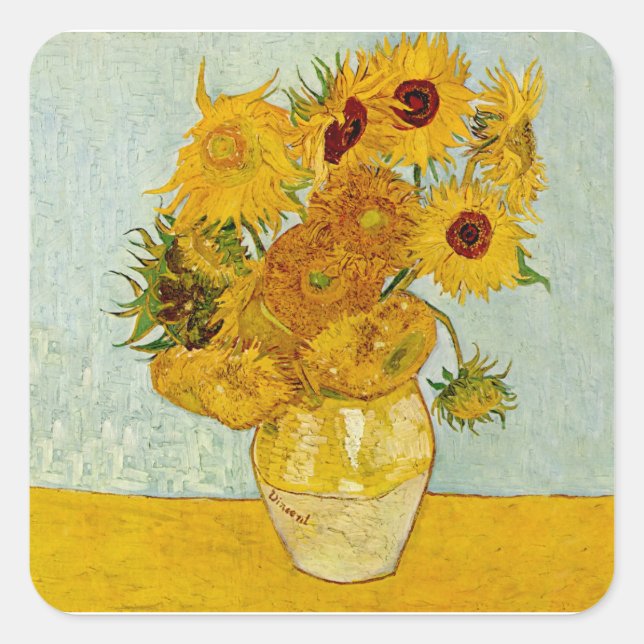 Vincent Van Gogh 12 Sonnenblumen Impressionist Quadratischer Aufkleber (Vorderseite)