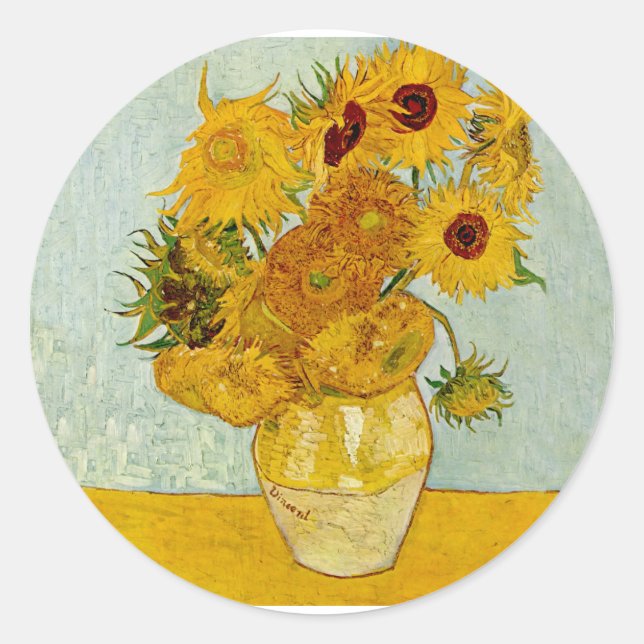 Vincent Van Gogh 12 Sonnenblumen Impressionist Runder Aufkleber (Vorderseite)