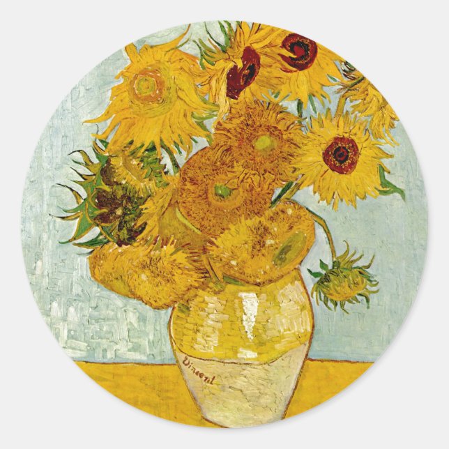 Vincent Van Gogh 12 Sonnenblumen Impressionist Runder Aufkleber (Vorderseite)