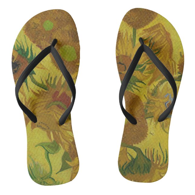 Vincent Van Gogh 15 Sonnenblumen Malerei Flip Flops (Fußbett)