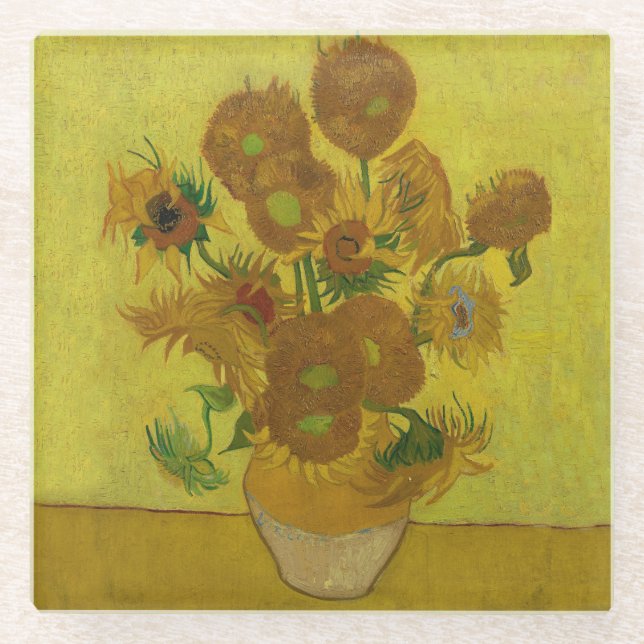Vincent Van Gogh 15 Sonnenblumen Malerei Glasuntersetzer (Vorderseite)