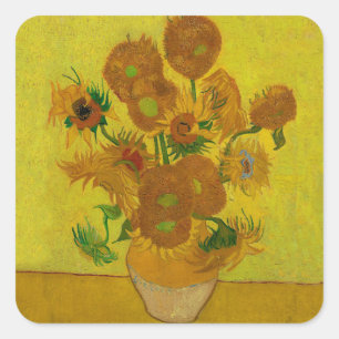 Vincent Van Gogh 15 Sonnenblumen Malerei Quadratischer Aufkleber