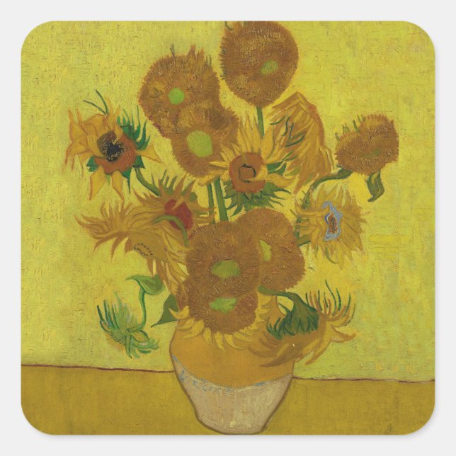Vincent Van Gogh 15 Sonnenblumen Malerei Quadratischer Aufkleber (Vorderseite)