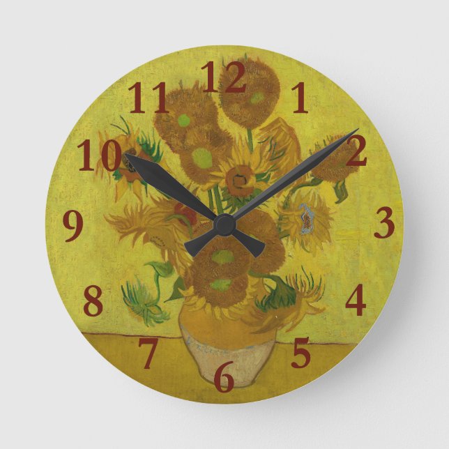 Vincent Van Gogh 15 Sonnenblumen Malerei Runde Wanduhr (Vorderseite)