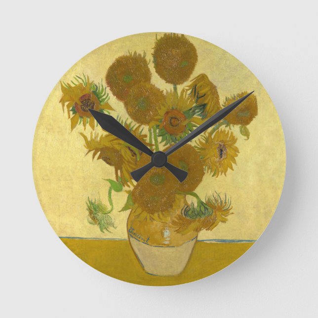 Vincent Van Gogh 15 Sonnenblumen Malerei Runde Wanduhr (Vorderseite)