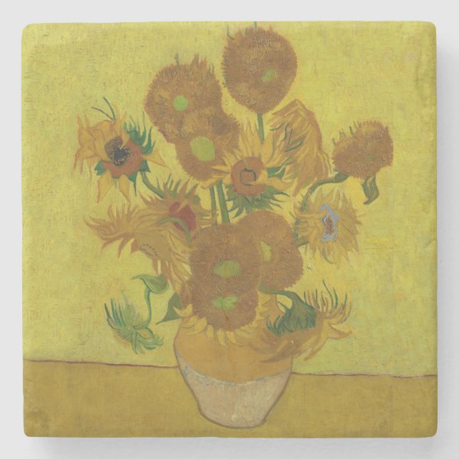 Vincent Van Gogh 15 Sonnenblumen Malerei Steinuntersetzer (Vorderseite)
