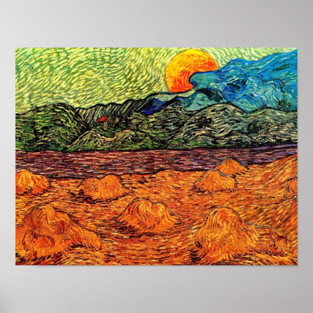 Vincent Van Gogh - Abend Landschaft Rising Moon Poster (Vorne)