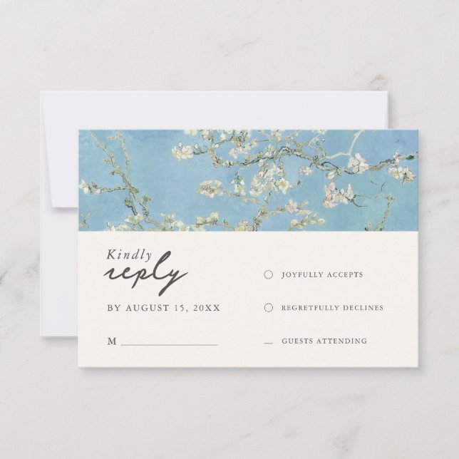 Vincent Van Gogh Almond Blossom Floral Wedding RSVP Karte (Vorderseite)