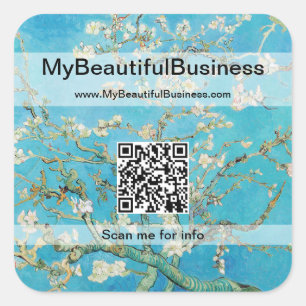 Vincent Van Gogh - Almond Blossom QR-Code Quadratischer Aufkleber