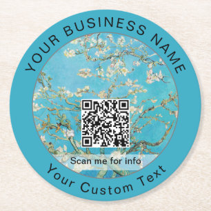Vincent Van Gogh - Almond Blossom QR-Code Runder Pappuntersetzer