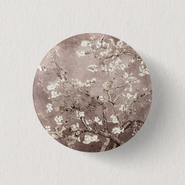 Vincent Van Gogh Almond Blossoms Beige Taupe Button (Vorderseite)