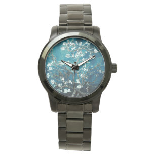 Vincent Van Gogh Almond Blossoms Dark Aquamarin Armbanduhr