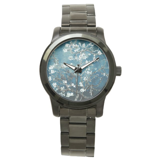 Vincent Van Gogh Almond Blossoms Dark Aquamarin Armbanduhr (Vorderseite)