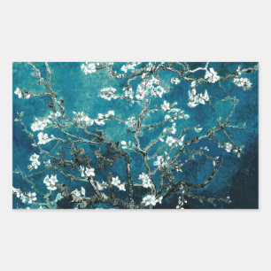 Vincent Van Gogh Almond Blossoms Dark Aquamarin Rechteckiger Aufkleber
