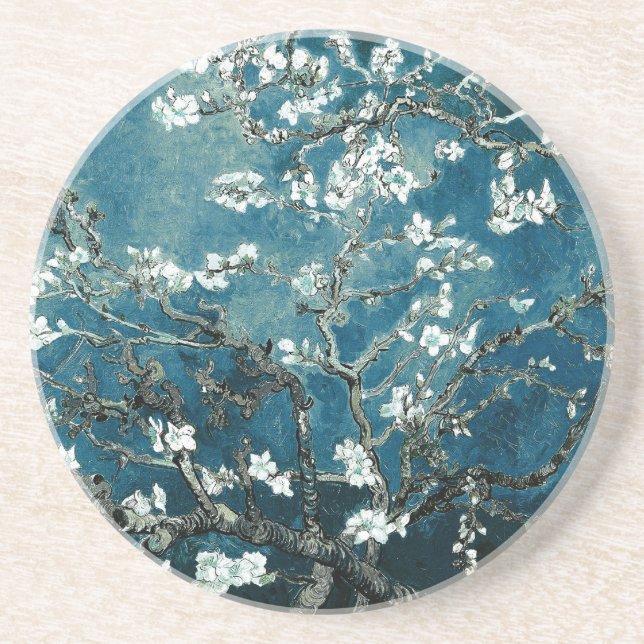 Vincent Van Gogh Almond Blossoms Dark Aquamarin Untersetzer (Vorne)
