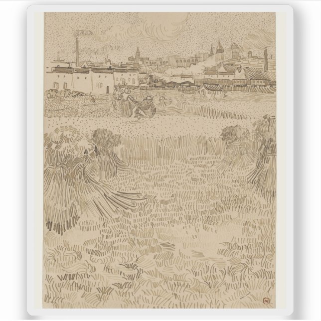 Vincent van Gogh - Arles View von den Radfeldern Aufkleber (Vorderseite)