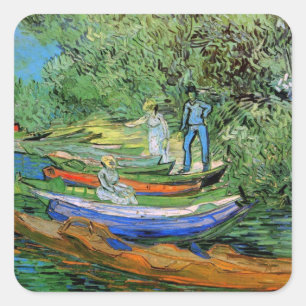 Vincent van Gogh - Bank der Oise in Auvers Quadratischer Aufkleber