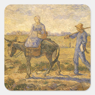Vincent van Gogh - Bauernpaar auf dem Weg zur Arbe Quadratischer Aufkleber