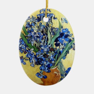 Vincent van Gogh, blaue Schwertlilien vor gelbem H Keramikornament