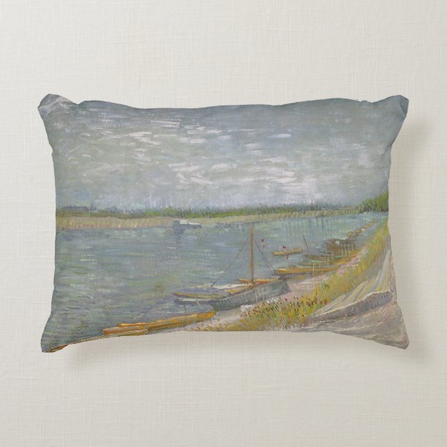 Vincent van Gogh - Blick auf den Fluss w Ruderboot Dekokissen (Vorderseite)